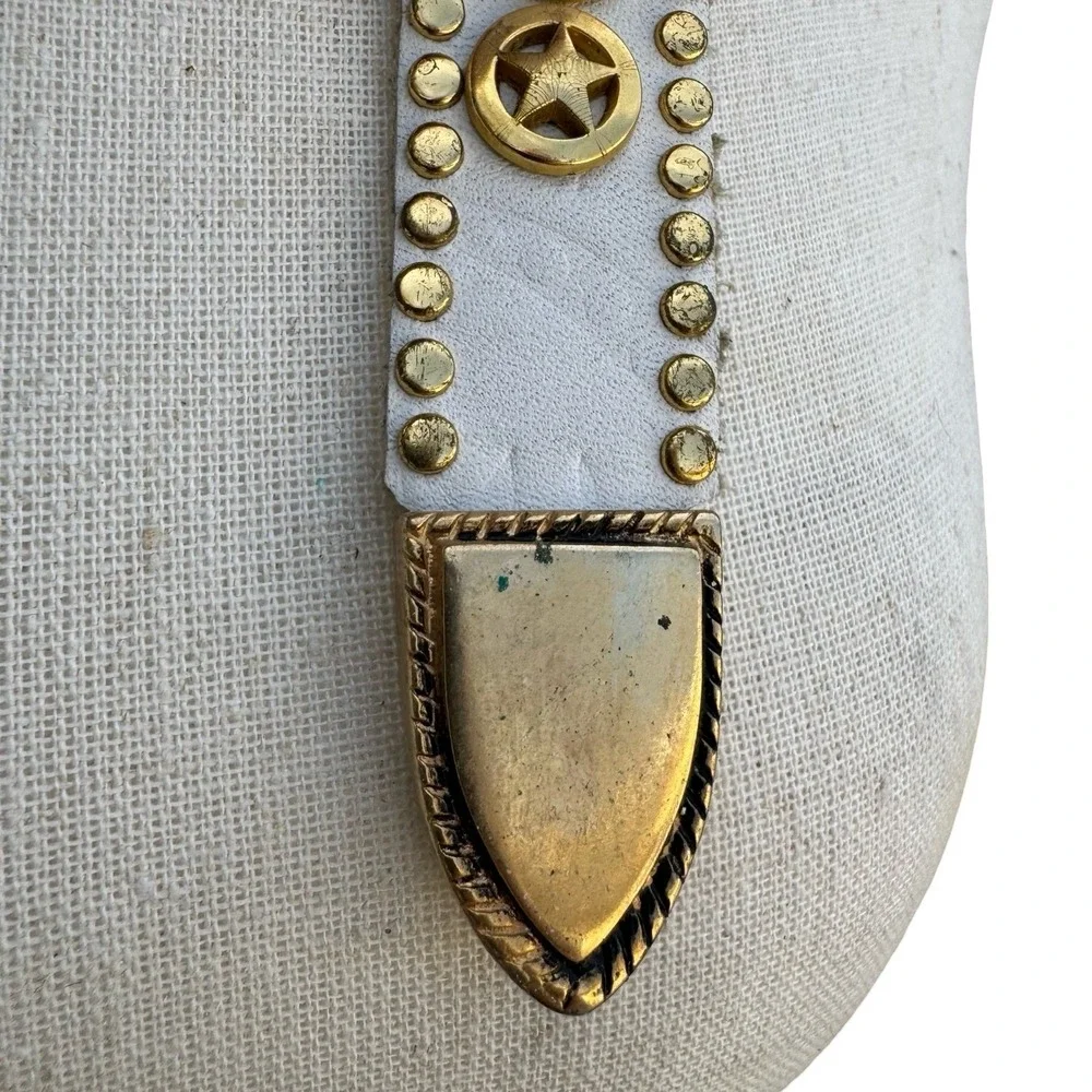 Lily Farouche‎ Munich Vintage White Leather Studded Buffalo Nickel Western Belt